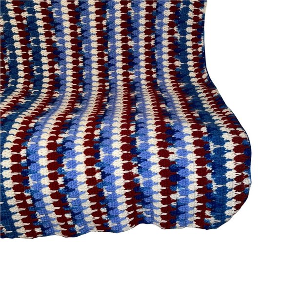 Handmade Hand Crafted Patriotic USA Striped Crocheted Blanket Throw 51x44 - Picture 10 of 10